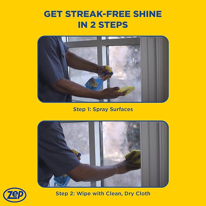Zep Streak-Free Glass Cleaner - 32 Oz (Case of 4) ZU112032- Professional Grade Formula that Cleans Dirt, Fingerprints, Grime, Smoke Haze, and Toothpaste on Windows, Mirrors, and Other Glass Surfaces