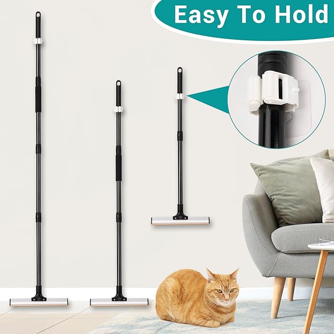 62" Carpet Rake for Pet Hair Removal – Adjustable Carpet Broom Bundle with Carpet Scraper & Hair Picker, Pet Hair Removal Tool for Dog & Cat Hair, Rug Rake Carpet Brush for Furniture & Carpets