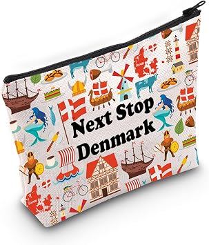 JXGZSO Denmark Travel Gift Next Stop Denmark Cosmetic Bag Traveler Gift Denmark Vacation Makeup Bag Danish landmark Trip
