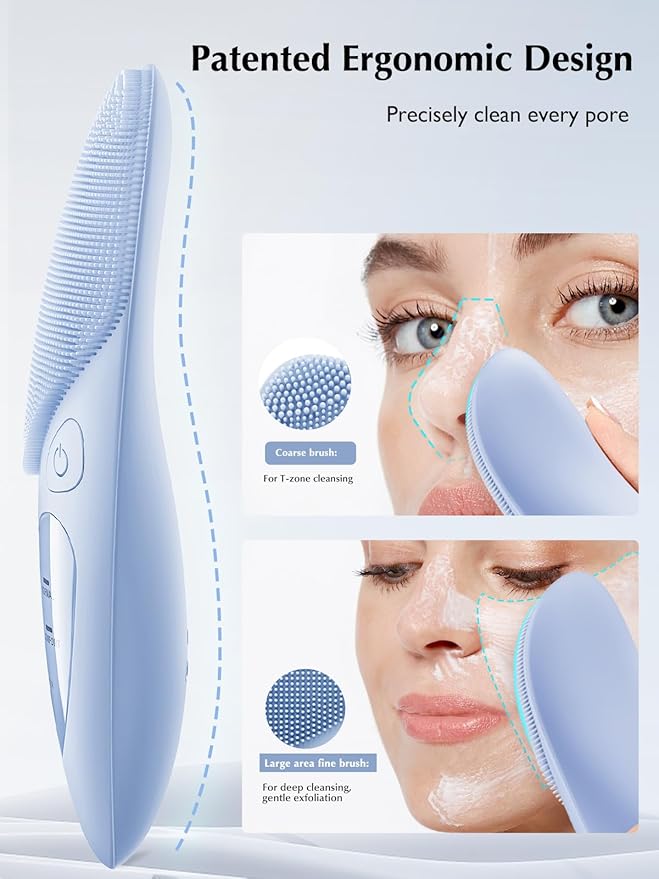 COSLUS JMY05 Facial Cleansing Brush Silicone Face Scrubber: IPX7 Waterproof Rechargeable Face Wash Brush, 4 Cleansing Modes, Electric Face Brush for Cleaning, Exfoliating, Massaging