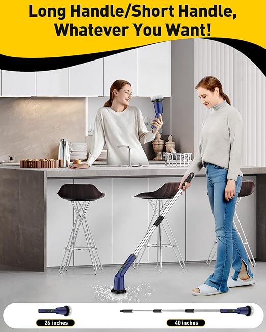 Electric Spin Scrubber for Cleaning Bathroom, Shower Scrubber Cordless Cleaning Brush with IPX7 Waterproof & 2 Speed, 3 Brush Heads, Bathroom Cleaning Supplies for Shower Tub Kitchen Tile Toilet Navy