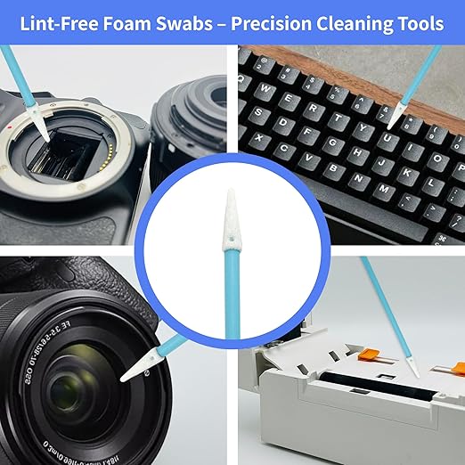 100 Pcs Lint-Free Foam Swab Sticks, Foam Tip Cleaning Swab Kit for Optical Instruments, Camera Lenses, Electronic Equipment, Car Detailing, Inkjet Printer Print Heads