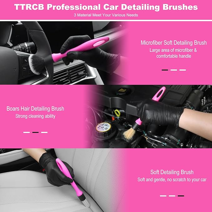 TTRCB Car Detailing Cleaning Kit Interior Cleaner, Car Detailing Brush Set, Pink Car Accessories Essentials for Women, Car Cleaning Gel, Car Cleaning Supplies Tools Stuff for RV, SUV, Interior