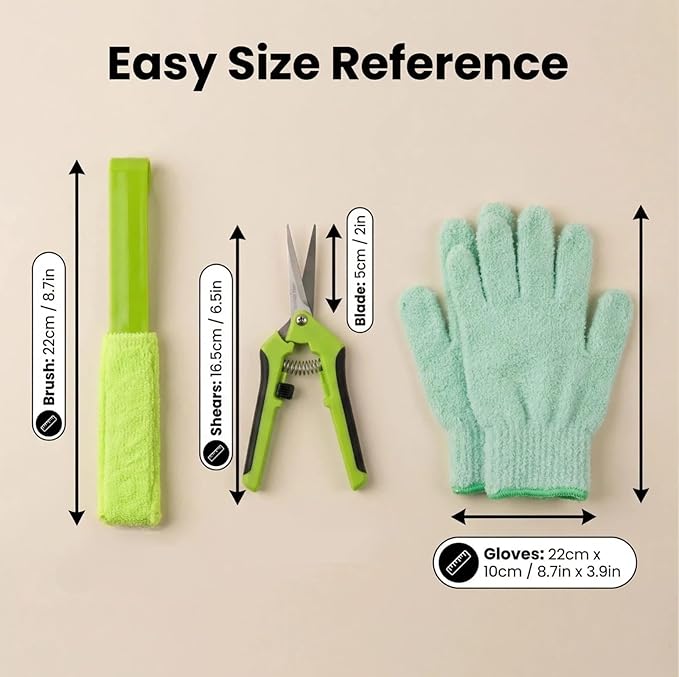 Microfiber Gloves for Plant Dusting,10 Pack Plants Cleaning Set with Leaf Cleaner Tong with Separate Cloth Covers and Garden Shear for Indoor Outdoor Garden Plant Shiny Leaves