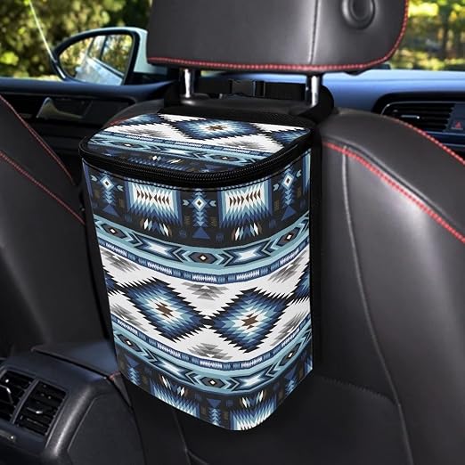 Western Aztec Car Trash Can with Lid and Zipper Portable Foldable Ethnic Style Trash Bin for Car Interior Accessories Mu