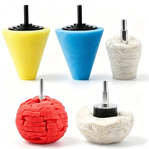 Tnisesm 5Pcs Aluminum Polishing Kit, Polishing Wheels Buffing Pads for Drills, Car Wheel and Polisher Kits for Car Care,