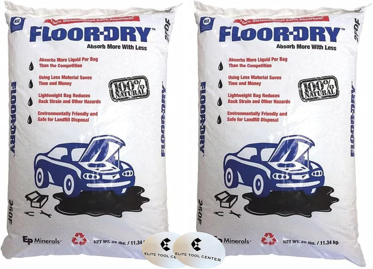 2 Pack All Purpose Loose Absorbent, 9 qt Volume Absorbed Per Pkg, 25 lb Weight, Universal, Unscented, Off White with Stickers