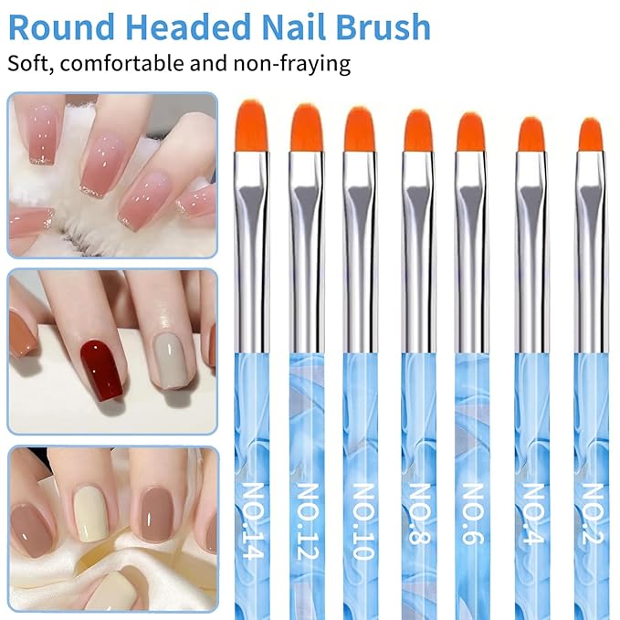 28Pcs Blue Nail Art Brush Set, Manicure Tool Kit with Acrylic Nail Brush, Builder Gel Brushes, Cuticle Brush, Dust Brush, Dotting & Liner Tool for Acrylic Powder Application, Sculpting & Cleaning