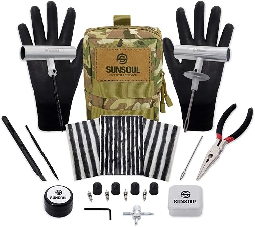 SUNSOUL Tire Repair Kit - 40PCS Heavy Duty Tire Plug Kit with Storage Bag, Universal Zinc Alloy Puncture Repair Tools fo