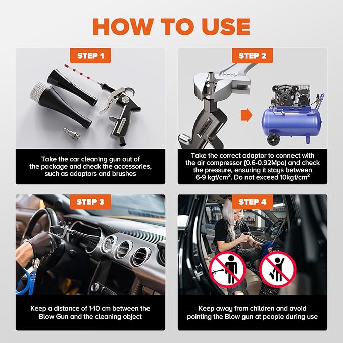 Tornado Car Cleaning Gun Interior Dryer Air Blow Gun, Automotive Tool Car Detailing Supplies High Pressure Air Gun, Car Detailing Cleaner Kit for Car Quickly Blasts Dirt and Dust Works with Air Silver