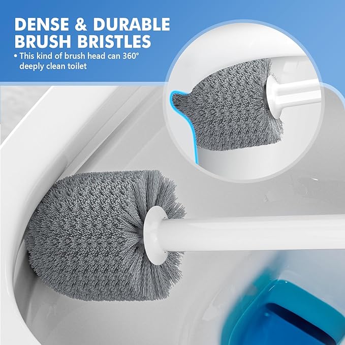 LOVLOY Toilet Plunger and Brush with Holder, Bowl Brush and Heavy Duty Toilet Plunger Set with Ventilated Holder, 2-in-1 Toilet Brush and Plunger Combo for 5.3-inch Toilet Drain New Pack (White, 1)