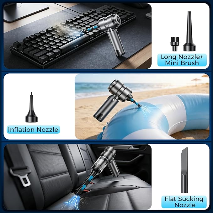 Handheld Cordless Car Vacuum Cleaner - 21000PA Brushless High Power & Multi-Nozzles Car Vacuum, 4-in-1 Portable Mini Air Duster for Car Home Office Pet