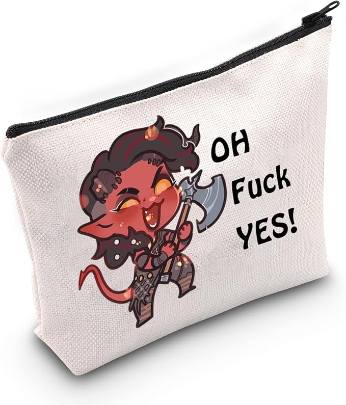 JXGZSO Oh F Yes Karlach Inspired Cosmetic Bag Funny RPG Gamer Gift BG3 Tiefling Makeup Bag