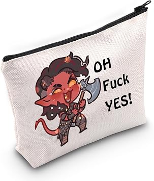 JXGZSO Oh F Yes Karlach Inspired Cosmetic Bag Funny RPG Gamer Gift BG3 Tiefling Makeup Bag