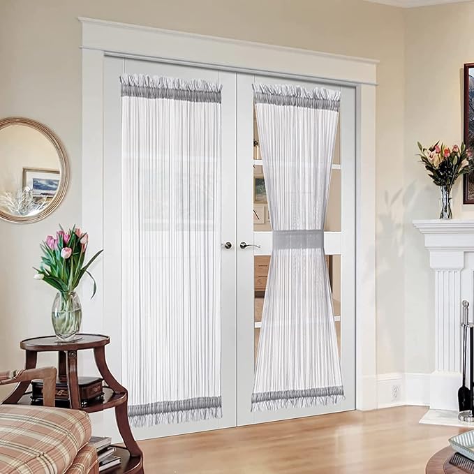 MIULEE 2 Panels Sidelight Curtains for French Door Sheer Panels Light Filtering Window Treatment for Narrow Door 40 x 72 Inches with Tieback - 2 Panels, Light Grey