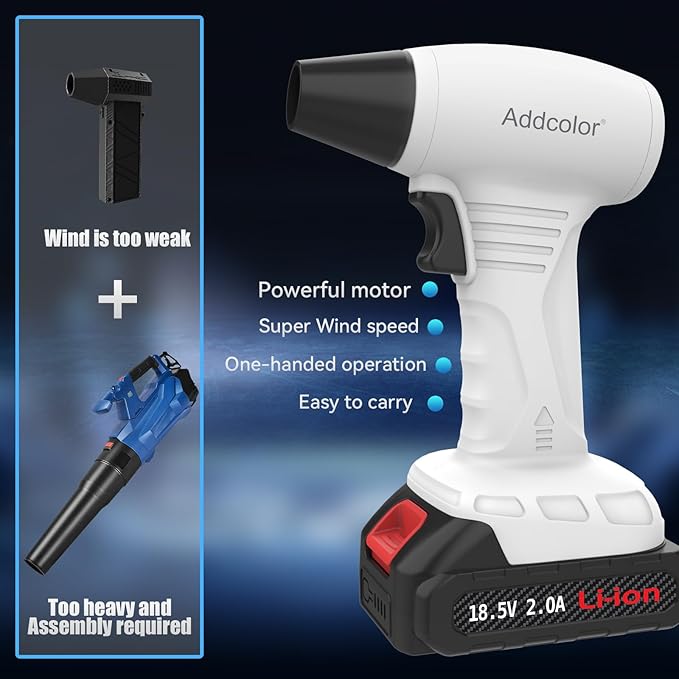 Leaf Blower Cordless, Portable Handheld Blowers with 18.5V 2.0 Ah Battery and Charger, Electric Leaf Blower for Dust Snow Blowing, Lawn Care, Patio, White