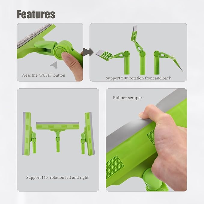 Homilifibra All-Purpose Shower Squeegee for Glass Doors, Bathroom Cleaner Tool for Household Home Window Mirror, Cleaning Tile Wall,Car,Windshield Squeegee with 12" Blade and 15" Long Handle