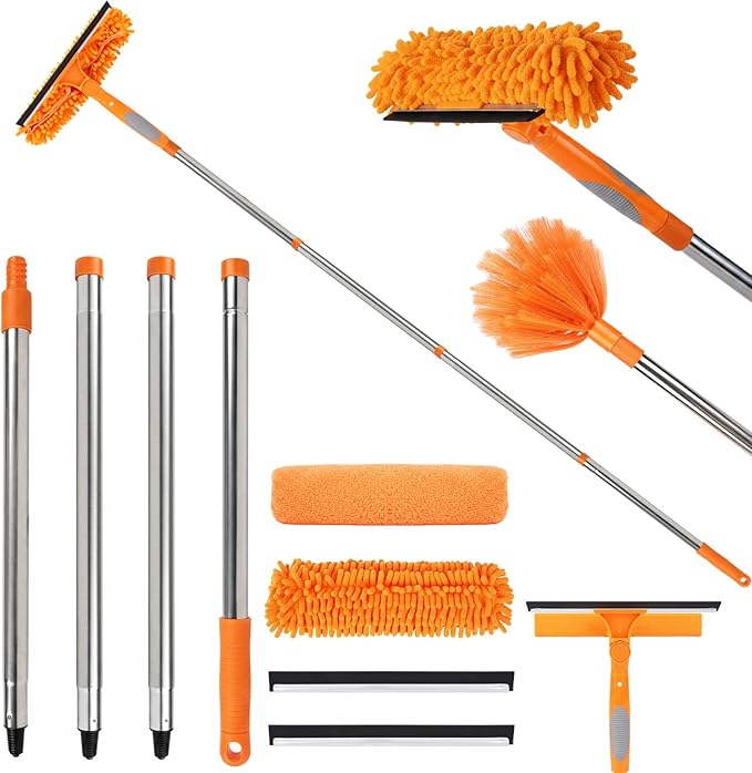Professional 67" Window Squeegee, 3-in-1 Rotatable Squeegee for Window Cleaning with Extension Poles, Window Cleaner Tool Kit for Indoor & Outdoor High Windows and Car Glass