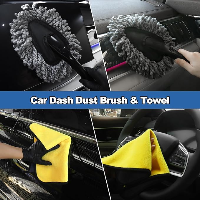 Windshield Cleaner Tool, 14Pcs Car Cleaning Kit - Car Interior Detailing Kit with Extendable Handle, Cleaning Gel & Microfiber Pads, All-in-One Inside Car Cleaning Supplies for Women Men