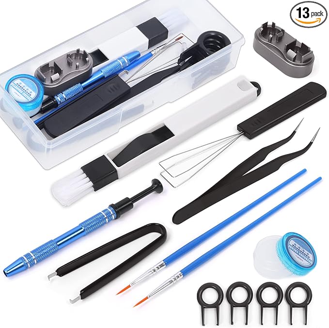 13Pcs Keyboard Lube Kit Keyboard Tools with Tweezers Keycap Puller Remover, Switch Opener, Switch Puller, 4-Claw Grabber, Grease and Lube Brush Cleaning Brush for Mechanical Keyboard