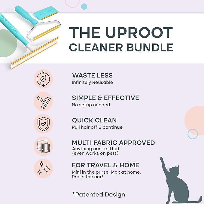 Uproot Clean Fur-Nado Survival Kit - Uproot Cleaner Pro Pet Hair Remover Tool + Mini & Max Variants - Pet Hair Removal Tool and Carpet Rake - Easy Cat & Dog Fur Scraper Bundle