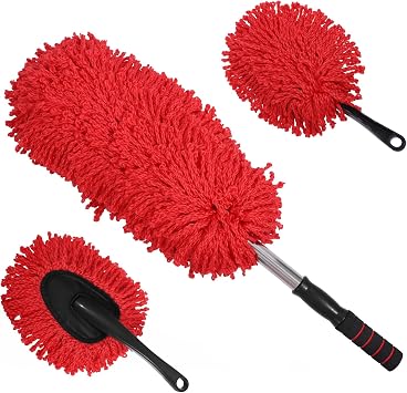 IPELY 3 Pack Large Red Microfiber Car Duster Exterior Scratch Free with Extendable, Car Duster Interior Multipurpose dus
