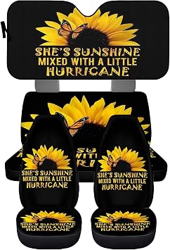 BIGCARJOB She's Sunshine Sunflower Car Seat Cover Set,Universal Sunflower Car Window Sunshade UV Protective Sunshade,5 P