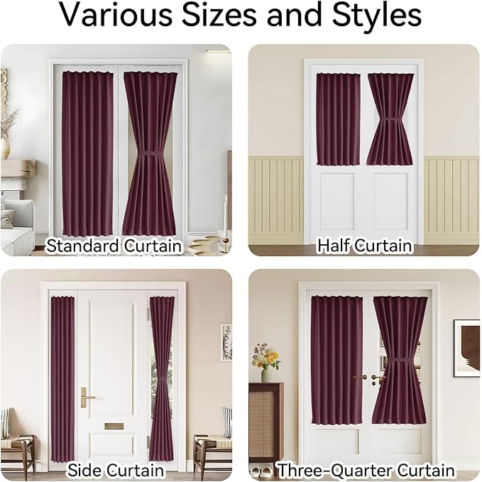 Vatge Thermal Insulated Blackout Front Door Curtains - Self Adhesive Door Blind Panel for French/Patio Door, 1 Panel, W25 x L72, Burgundy