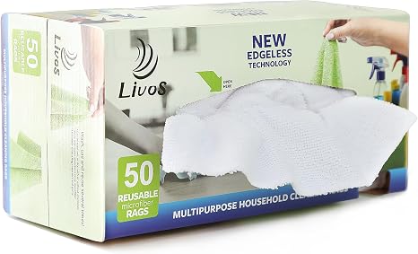 LIVOS 50 Pack Microfiber Cleaning Cloth in Box, Reusable Cleaning Rags, 11.5"x11.5", Edgeless Microfiber Wipes, Lint Fre