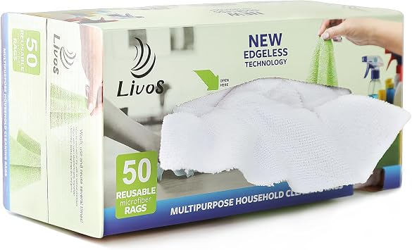 LIVOS 50 Pack Microfiber Cleaning Cloth in Box, Reusable Cleaning Rags, 11.5"x11.5", Edgeless Microfiber Wipes, Lint Fre
