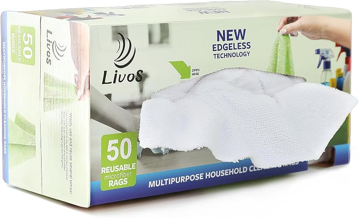 LIVOS 50 Pack Microfiber Cleaning Cloth in Box, Reusable Cleaning Rags, 11.5"x11.5", Edgeless Microfiber Wipes, Lint Fre