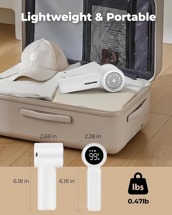 ASNUG Fabric Shaver, Electric Lint Remover, Sweater Shavers to Remove Pilling with 3 Speeds, 6 Leaf Blade, LED Display & Type-C Rechargeable, Removes Fuzz, Pills for Clothes, Couch, Furniture