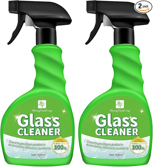 Glass Cleaner Spray,Window cleaner,Mirror cleaner- Streak-Free & Fast Drying Formula for Windows, Mirrors & Shower Doors | Ammonia-Free, 17oz (Pack of 2) | Eco-Friendly Vinegar Power
