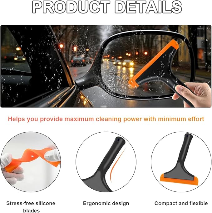 KVAEY 2PCS Small Silicone Window Squeegee, 5.9 Inch Car Windshield Water Blade Squeegee with Non-Slip Handle, All-Purpose Cleaning Squeegee for Car Windshield, Window, Mirror (Black+Black)