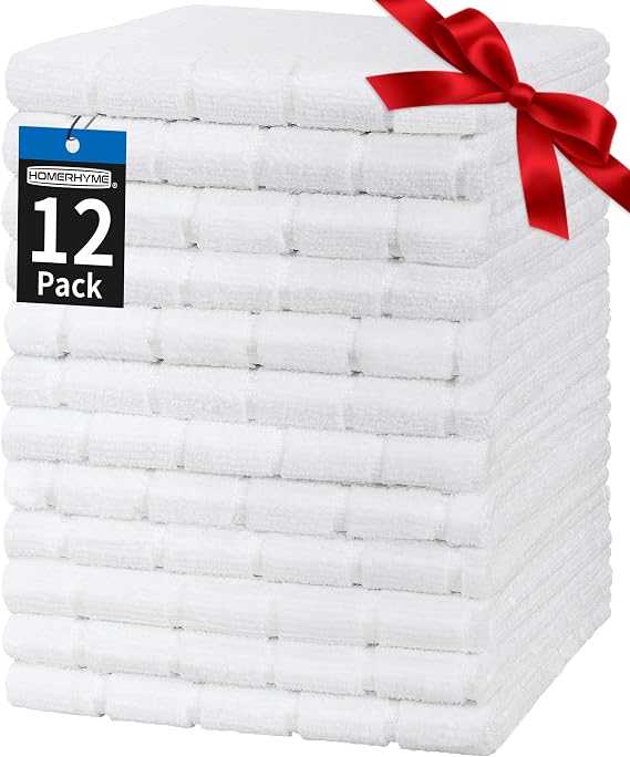 Hand Towels, 12 Pack 25''*15'' White Microfiber Kitchen Bathroom Hand Towels, All-Purpose Quick Dry Lint Free Soft Absor