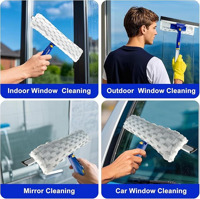 86.6" Window Squeegee Cleaner,2 in 1 Window Cleaning Tool Kit,Shower Squeegee with Extension Pole，Glass Cleaning Tools for Shower Glass,Indoor/Outdoor High Window Cleaning-Two Pads
