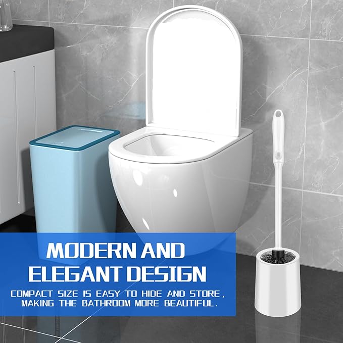 Toilet Brush and Holder Set, 2 Pack Long Handle Non-Slip Grip Toilet Bowl Brush, Hard Toilet Brush, Deep Cleaning for Bathroom, Easy to Assemble White