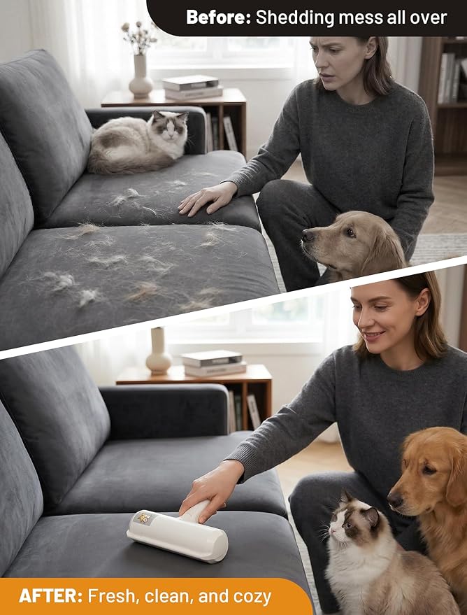 ORDORA Pet Hair Removal Tool: Reusable Lint Roller for Pet Hair - Portable Pet Hair Remover - Dog and Cat Hair Remover for Couch, Bedding, Car, Rugs & Furniture, Eco-Friendly, for Multi-Pet Homes