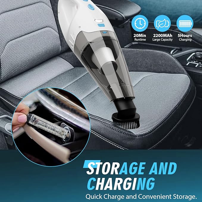 FUOAYOC Handheld Vacuum Cordless, 6KPA Powerful Suction Hand Held Vacuum Cordless Rechargeable with LED Light/Multi Accessories, 1.6lbs Mini Lightweight Vacuum Cleaner for Home/Car/Office Cleaning