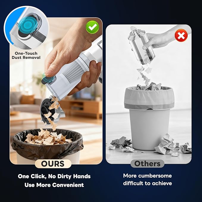 【Upgraded Version】Sycoodeal Car Vacuum Cleaner,Mini Portable Vacuum Cordless,25000PA Powerful Strong Cyclonic Suction USB Rechargeable Foldable Handheld Vacuum with One-touch Dust Removal for Car,Home