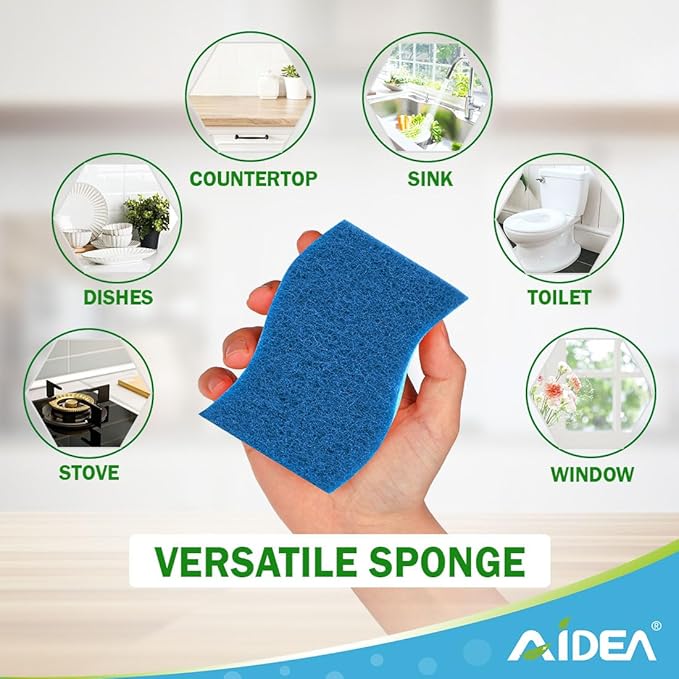 AIDEA Sponges Kitchen, Non-Scratch Scrub Sponge, 12Count, Sponges for Non-Stick Cookware, Kitchen Sponge for Dishes, Cleans Fast Without Scratching, Cleaning Power for Kitchen, Bathroom, Household
