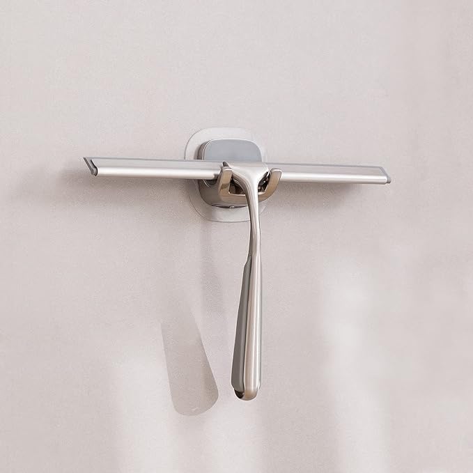 Shower Squeegee for Shower Doors 10 Inch Bathroom Squeegee for Windows,Kitchen,Mirror and Car Glass, Stainless Steel with Adhesive Hook