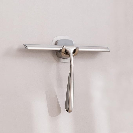 Shower Squeegee for Shower Doors 10 Inch Bathroom Squeegee for Windows,Kitchen,Mirror and Car Glass, Stainless Steel with Adhesive Hook