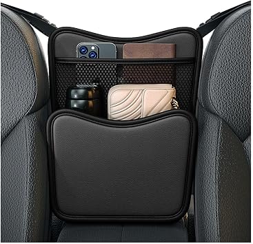 DXNQ Car Organizer Storage Between Seats, Leather Large Capacity Automobile Handbag Hanging Store Content Bag, Auto Cons
