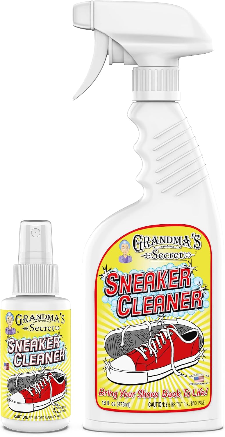 Sneaker Cleaner - for Rubber, Canvas, Leather, Stain Remover Spray Removes Dirt, Grime, Grass - Cleaner for Outdoor Shoes, Slippers, Moccasins - 16oz & 3oz Combo