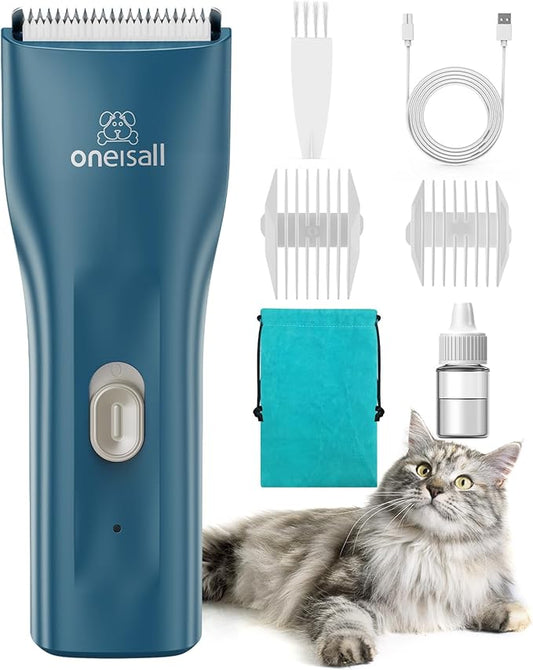 oneisall Pet Clipper for Cat Matted Hair, Pet Shaver for Cats Quiet Pet Clippers Waterproof Cordless Cat Clippers for Matted Long Hair with Storage Bag (Green)