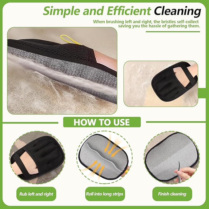 Electrostatic Pet Hair Remover Glove for Dogs and Cats (2Pcs) Reusable Brush Pet Hair Removal Glove for Furniture, Car Interiors, Bedding & Clothing