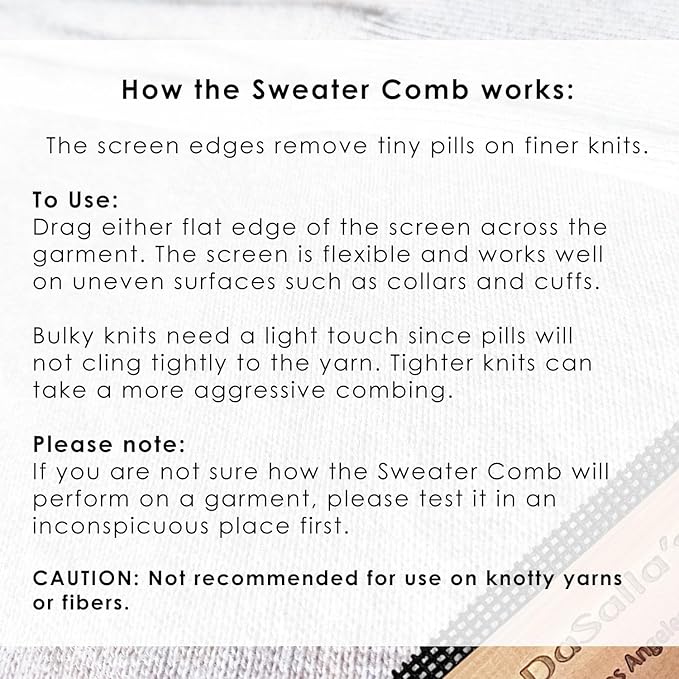 DaSalla's - Sweater Comb, Portable Lint Remover, Cashmere Comb, Fuzz Remover, Sweater Comb Pill Remover, Lint Cleaner for Clothes