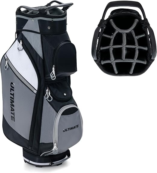 Goplus Golf Cart Bag with 14-Way Top Dividers, Golf Club Bag with 7 Zippered Pockets Including Cooler Bag, Rain Hood, Ca