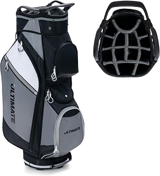 Goplus Golf Cart Bag with 14-Way Top Dividers, Golf Club Bag with 7 Zippered Pockets Including Cooler Bag, Rain Hood, Ca